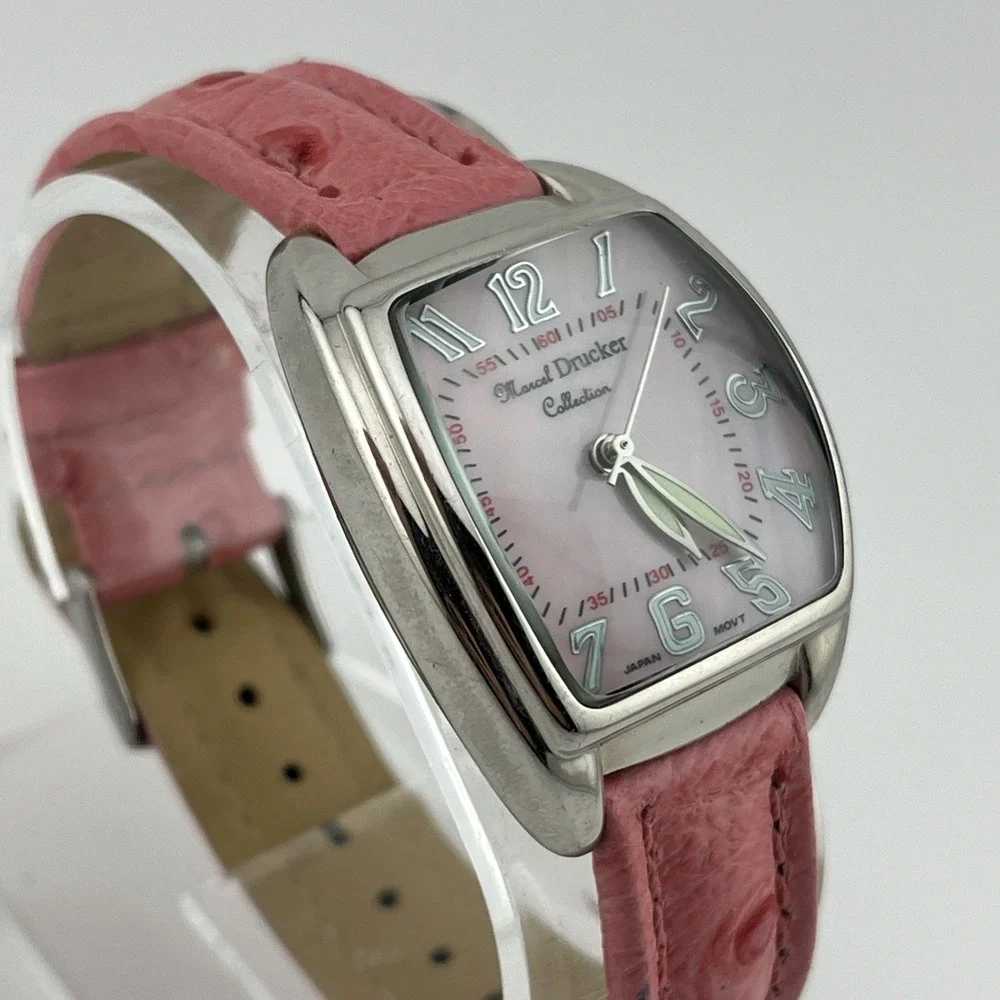 Marcel Drucker Collection Watch 32mm Case Pink MOP Dial Leather Band New Battery